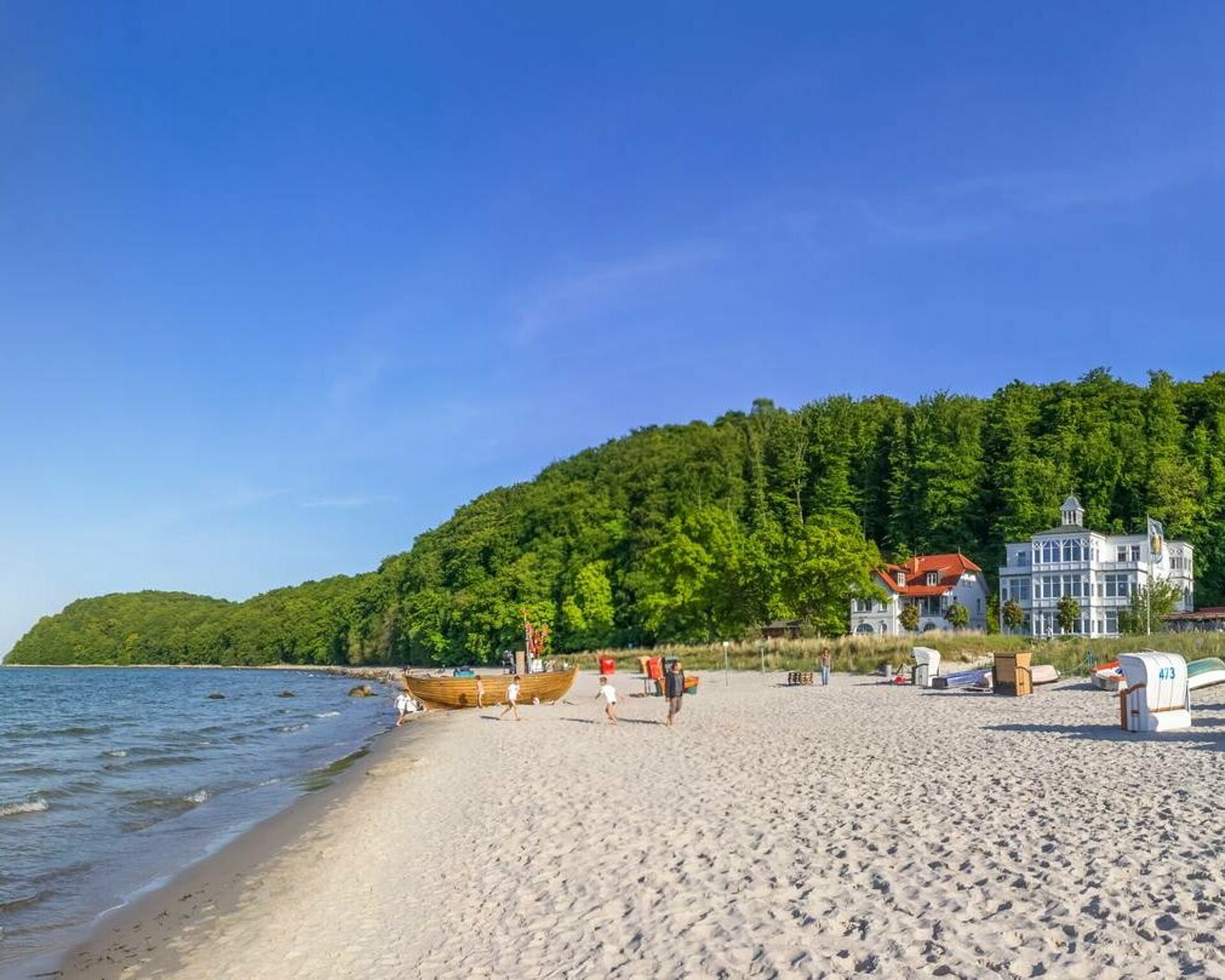 Fischerstrand Binz mit Blick auf Granitz und Strandvillen - Pension Anker, Rügen