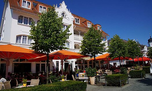 Außenterrasse Fußgängerzone Binz, Pension Anker - Rügen